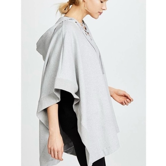 L'AGENCE Lizzy Lace Up Grey Hooded Poncho - Picture 2 of 16